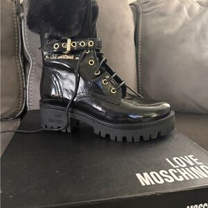 Love Moschino Glossy Black Combat Boots